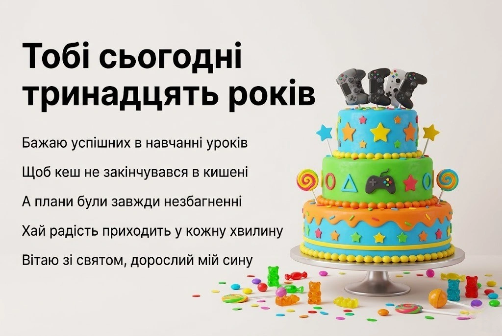 Сину 13! Найкрасивіші побажання успіху, мужності та щастя