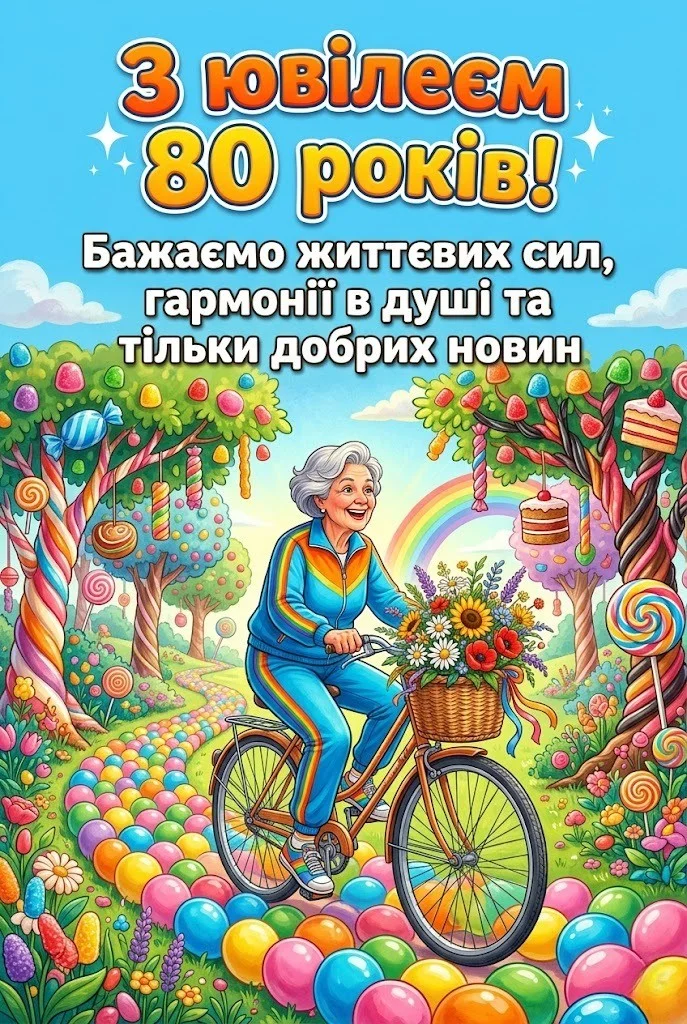 З ювілеєм 80 років жінці: щирі вітання у віршах, прозі та красиві листівки